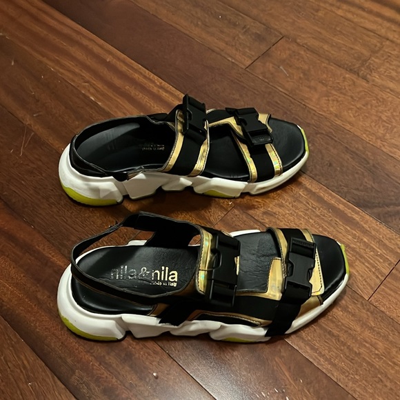 NILA & NILA Athleisure Gold & Neon green Sandals - 8.5 Made In Italy - Picture 7 of 11